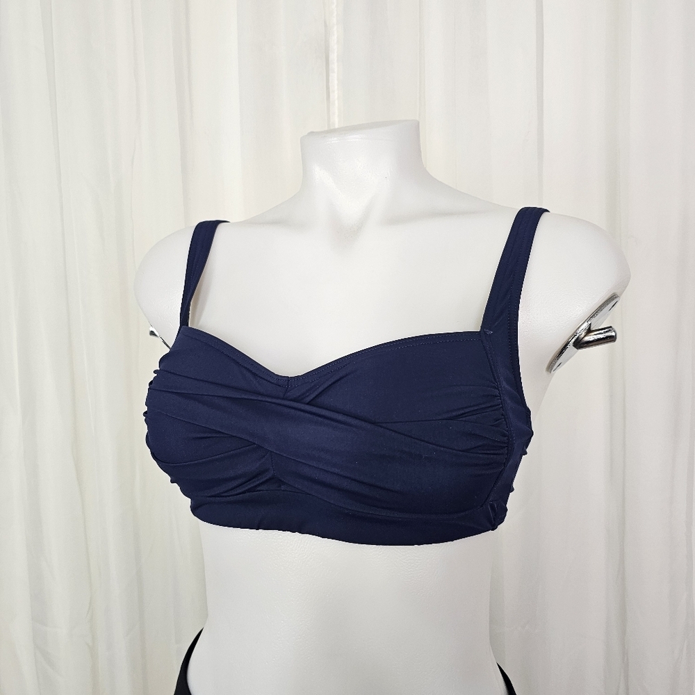 Nip Tuck Navy Blue Ruched Twist Front Bikini Top Size 4